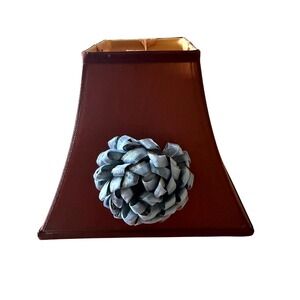 Vintage MCM Brown Square Lampshade w/ Blue Fabric Rosette Accent 14" Mid Century